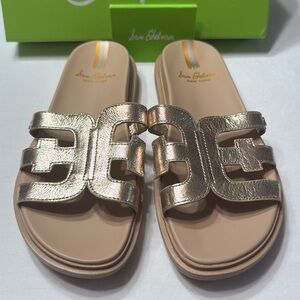 Sam Edelman Valeri Gold Leather Slides Size 8.5